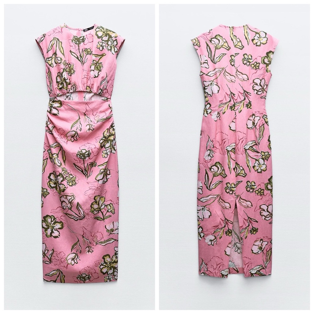 Size XS | Zara | 55% Linen Cut Out Dress - Picture 5 of 16